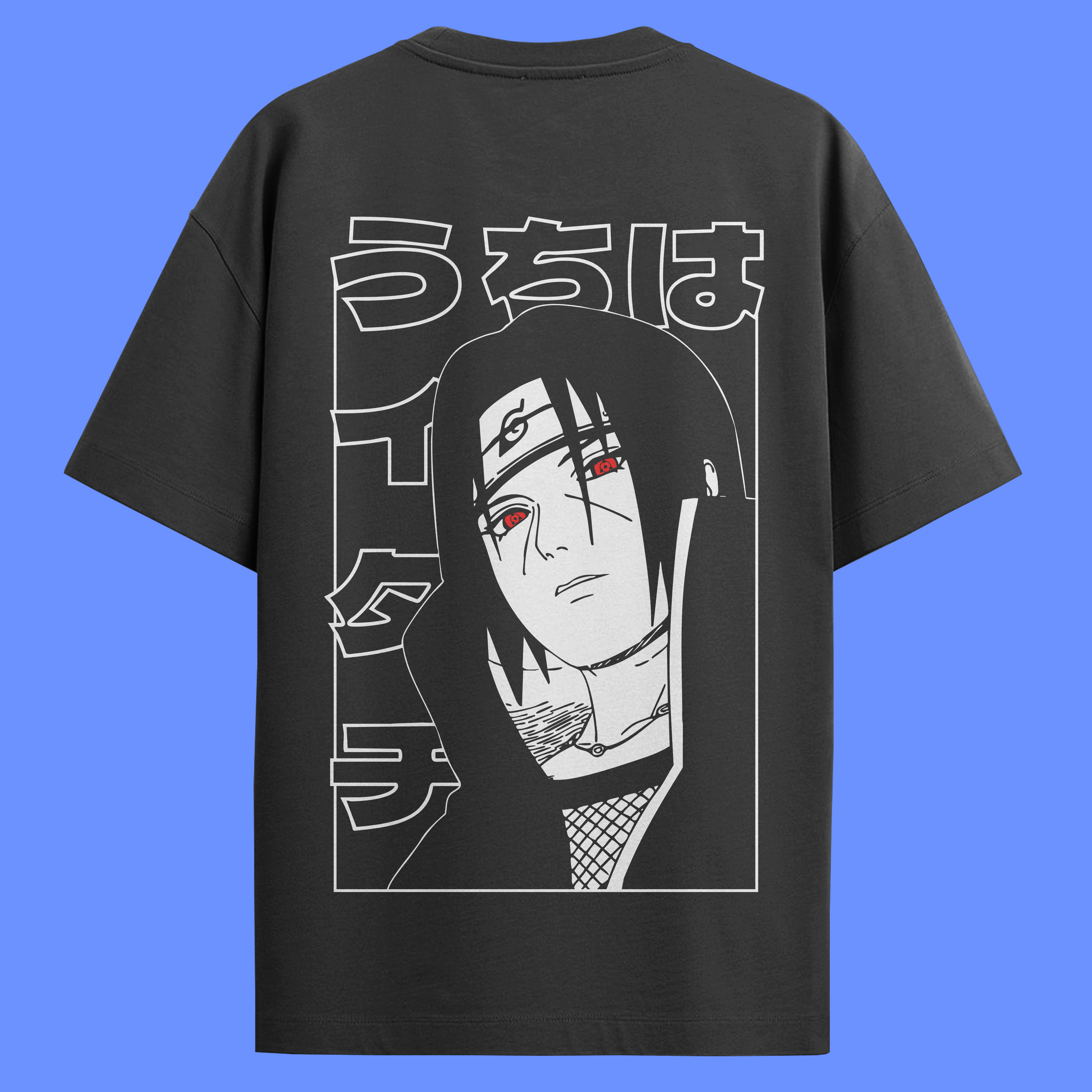 Camiseta Preta Naruto Oversized - Itachi Uchiha