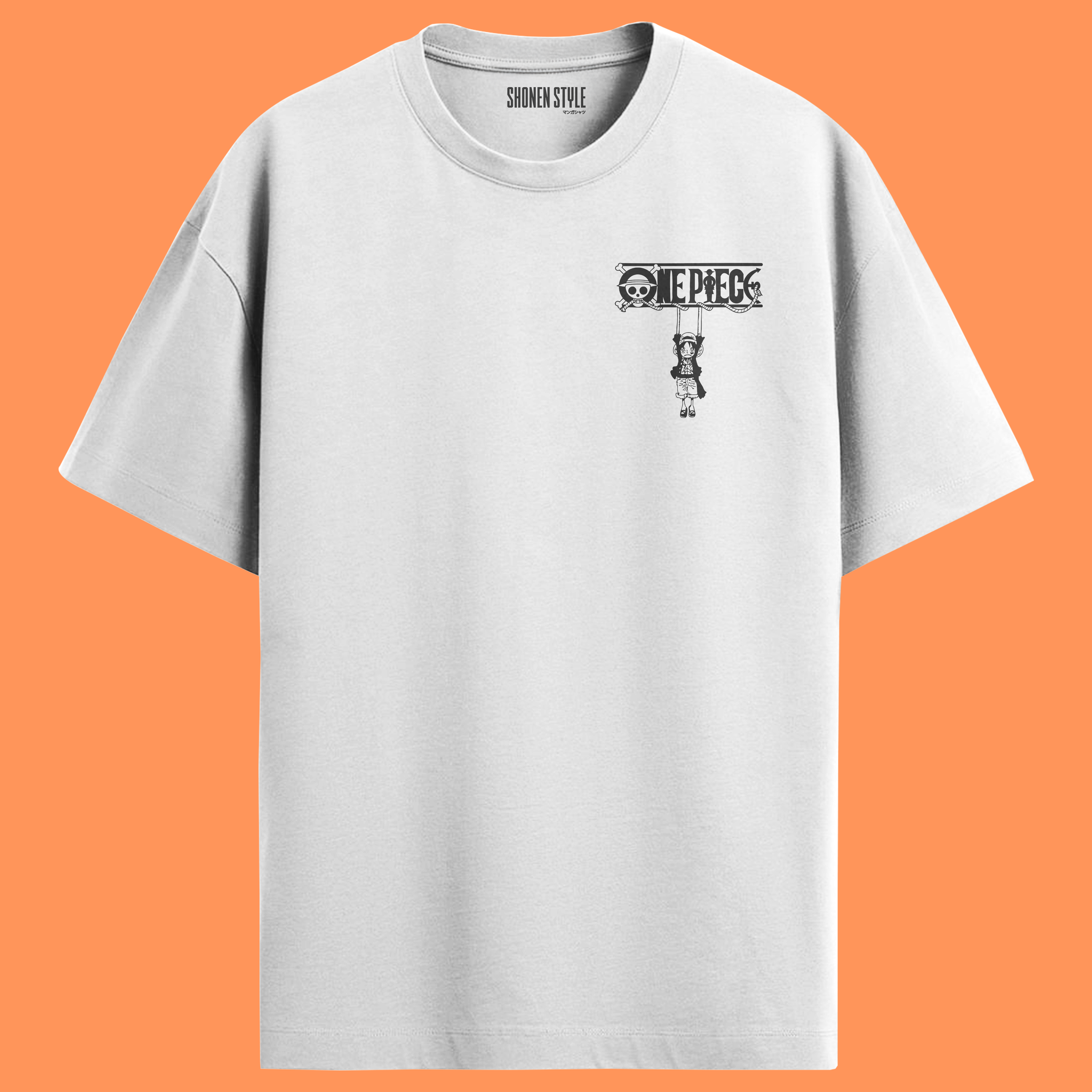 Camiseta Branca One Piece Oversized - Monkey D. Luffy