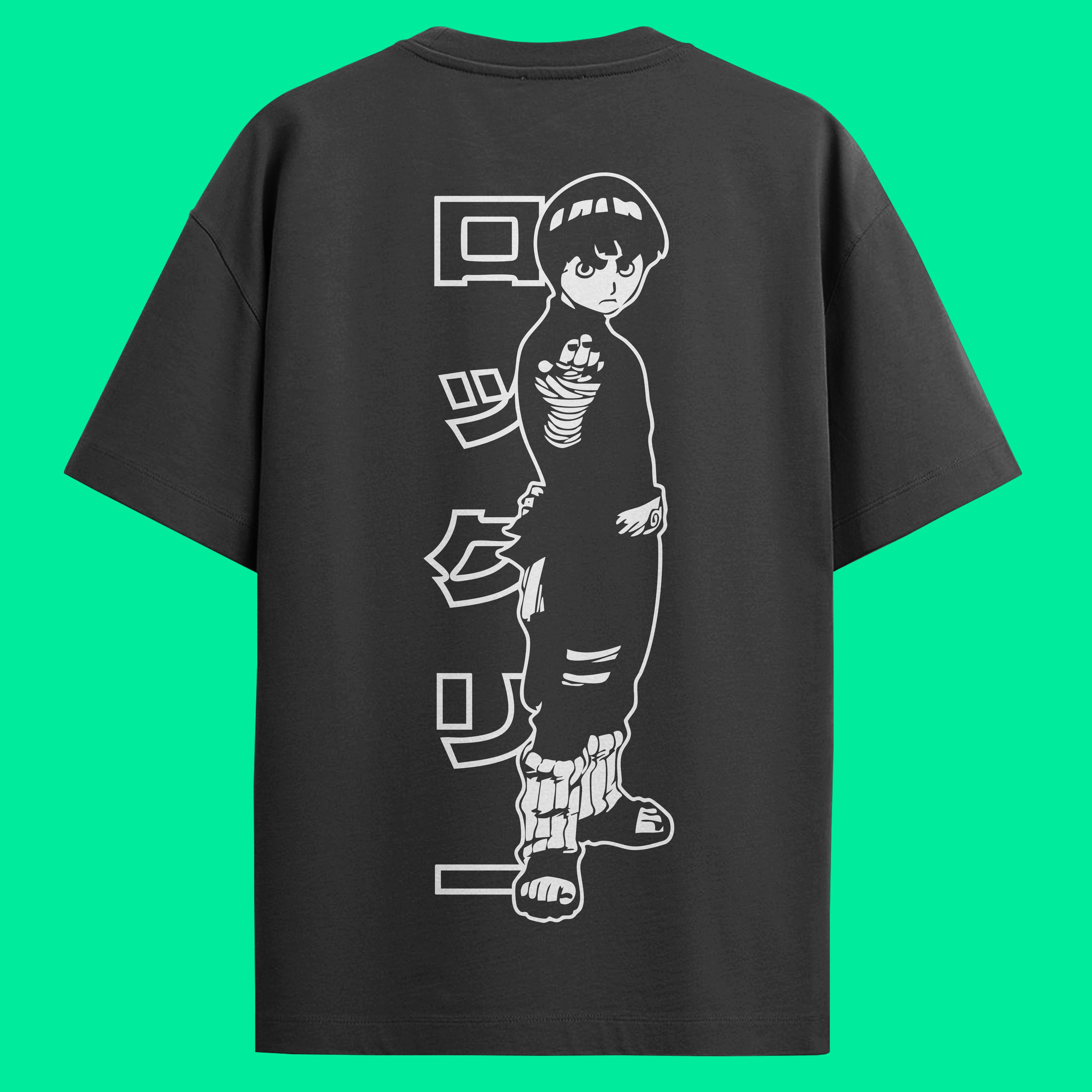 Camiseta Preta Naruto Oversized - Rock Lee