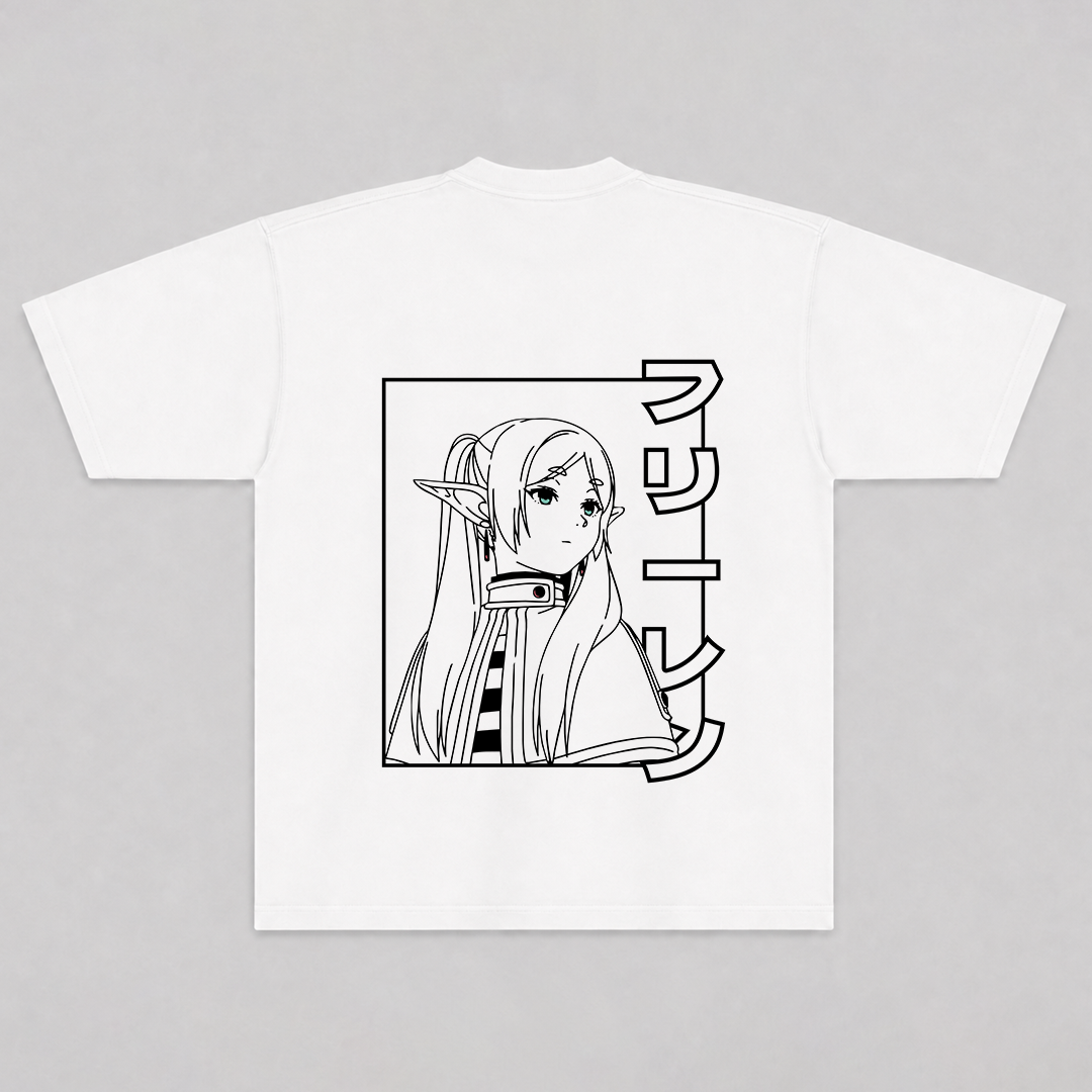 Camiseta Oversized Frieren branca — costas