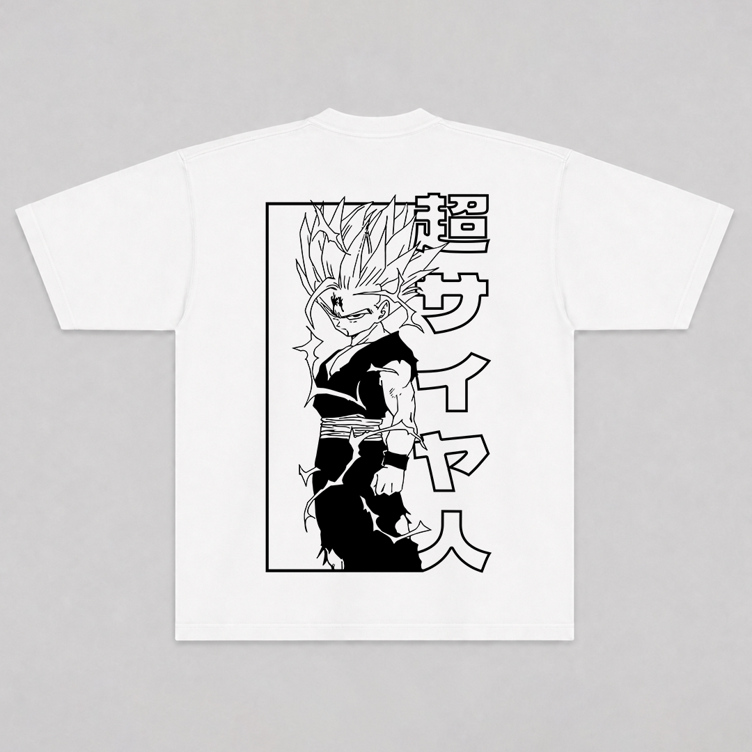 Camiseta Oversized Gohan Super Saiyajin branca — costas