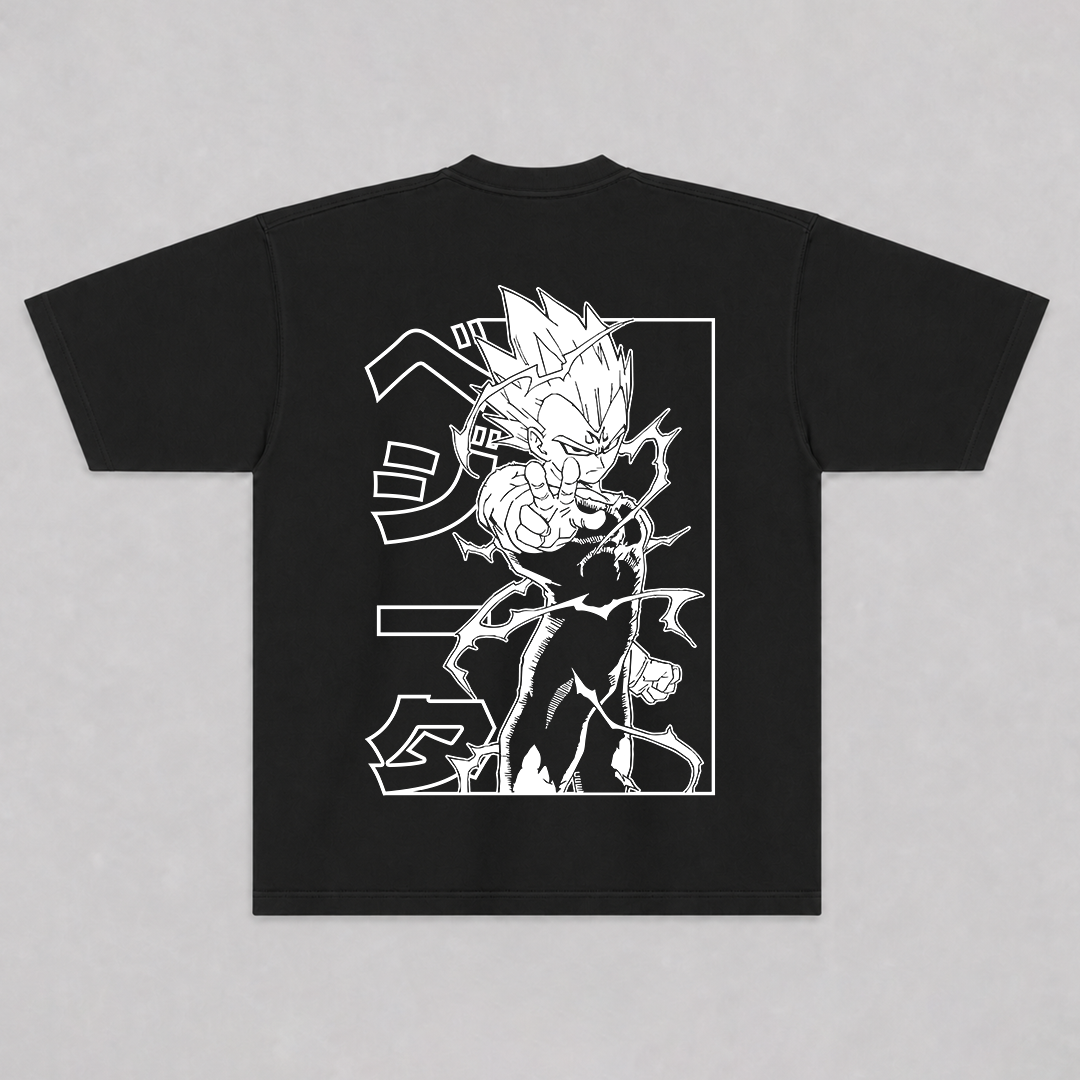 Camiseta Oversized Vegeta Super Saiyajin preta — costas