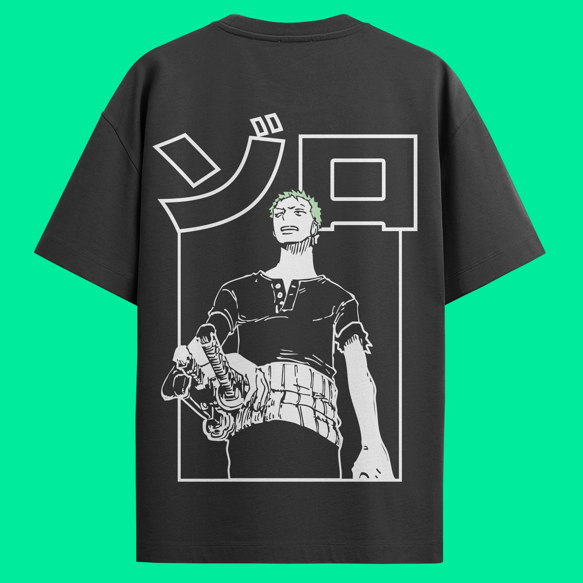 Camiseta Preta One Piece Oversized - Roronoa Zoro